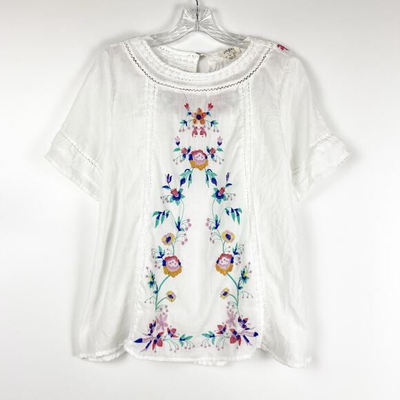 Umgee Short Sleeve Embroidered Blouse White Floral Oaxaca Peasant Womens Size M - Picture 3 of 12